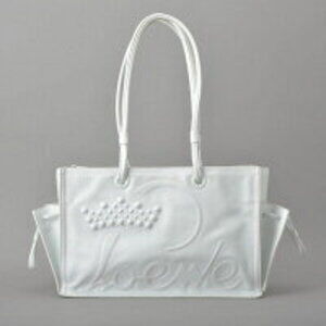 LOEWE Anagram Shopper Tote Bag Shoulder white leather logo stitching Mci cc